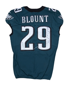 2017 LeGarrette Blount Game Used & Signed Philadelphia Eagles Home Jersey Photo Matched To 10/29/2017 (Fanatics)
